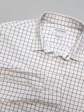 Mizzen+Main White Windowpane Dress Shirt - Blue Grid